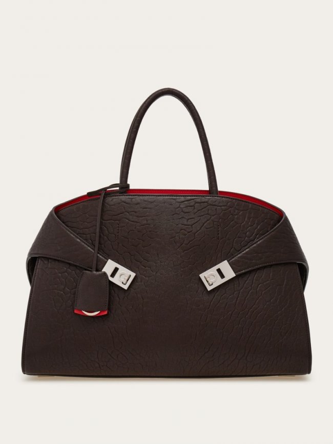 Ferragamo Women's Hug Bicolor Handbag - Testa Di Moro/Flame Red | Quick Ship!