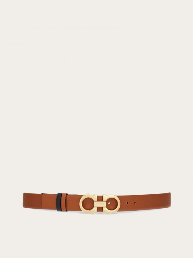 Ferragamo Women's Reversible And Adjustable Gancini Belt - Cognac/Black | Quick Ship!