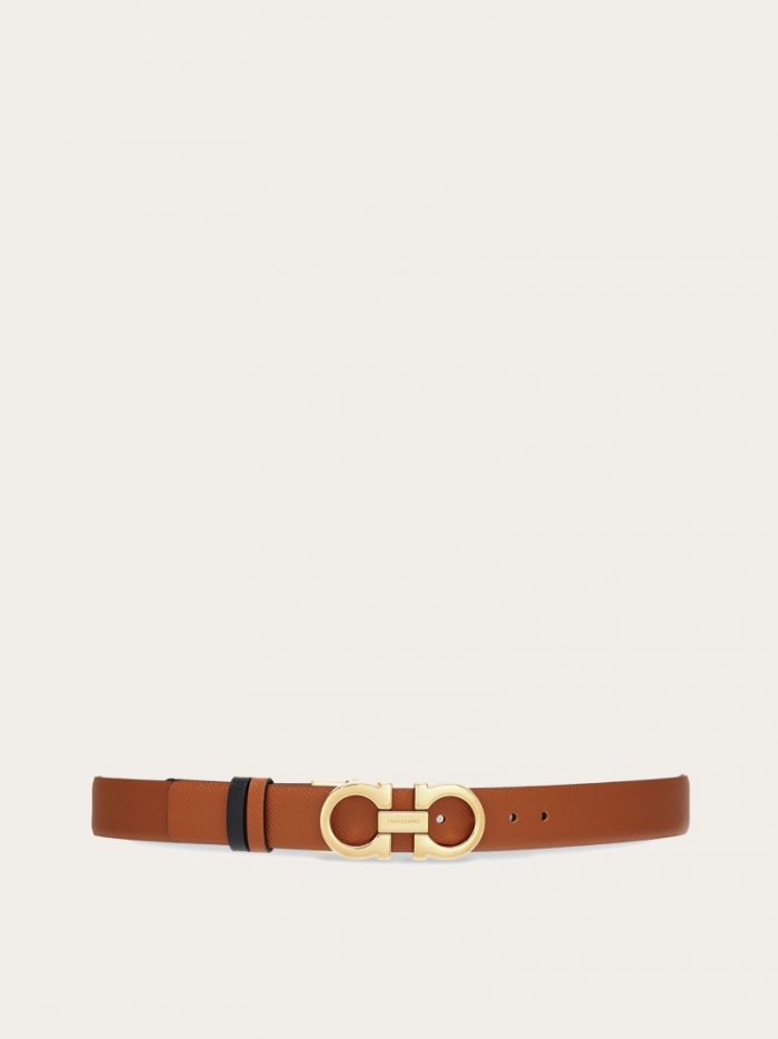 Ferragamo Women's Reversible And Adjustable Gancini Belt - Cognac/Black | Quick Ship!