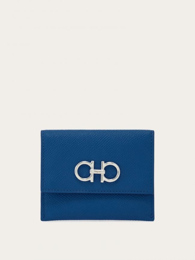 Ferragamo Women's Gancini Credit Card Holder - Teal Blue/Denim | Quick Ship!