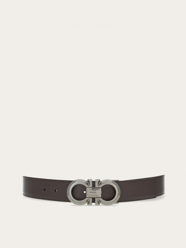 Ferragamo Men's Reversible And Adjustable Gancini Belt - Black/Dark Brown | Quick Ship!