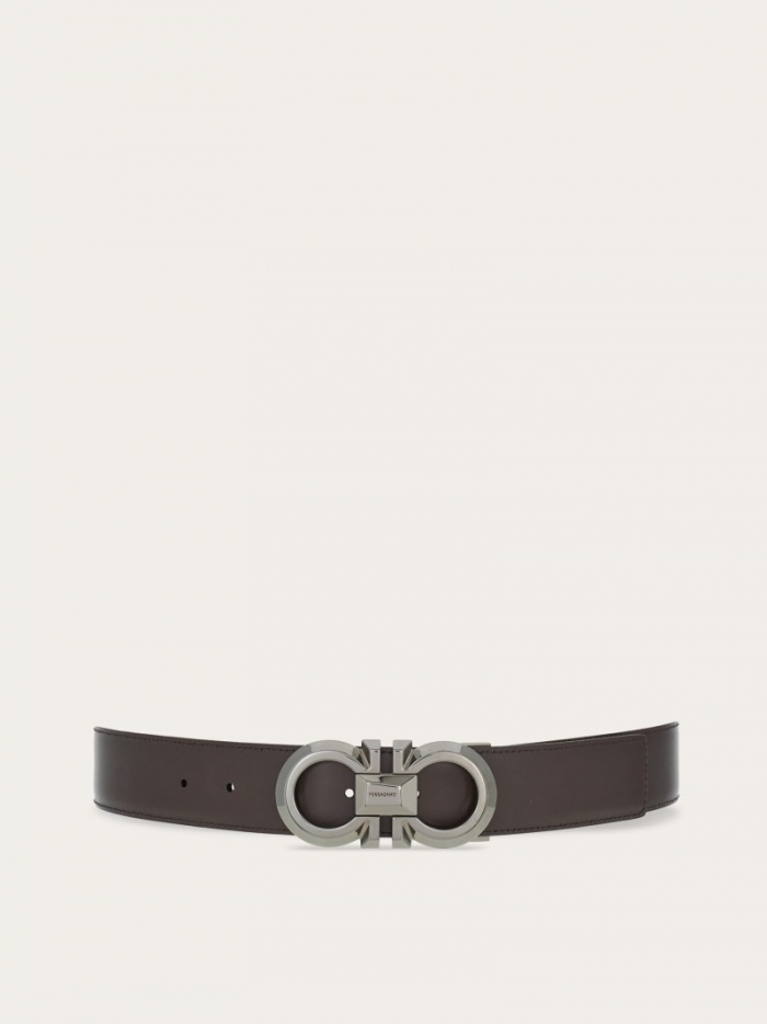 Ferragamo Men's Reversible And Adjustable Gancini Belt - Black/Dark Brown | Quick Ship!