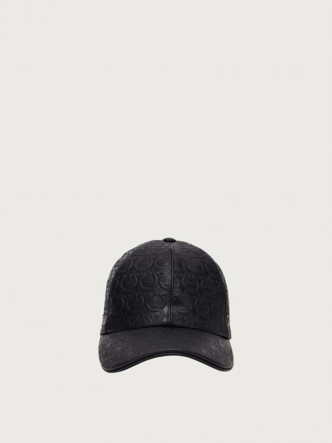 Ferragamo Men's Leather Gancini Baseball Cap - Black | Quick Ship!