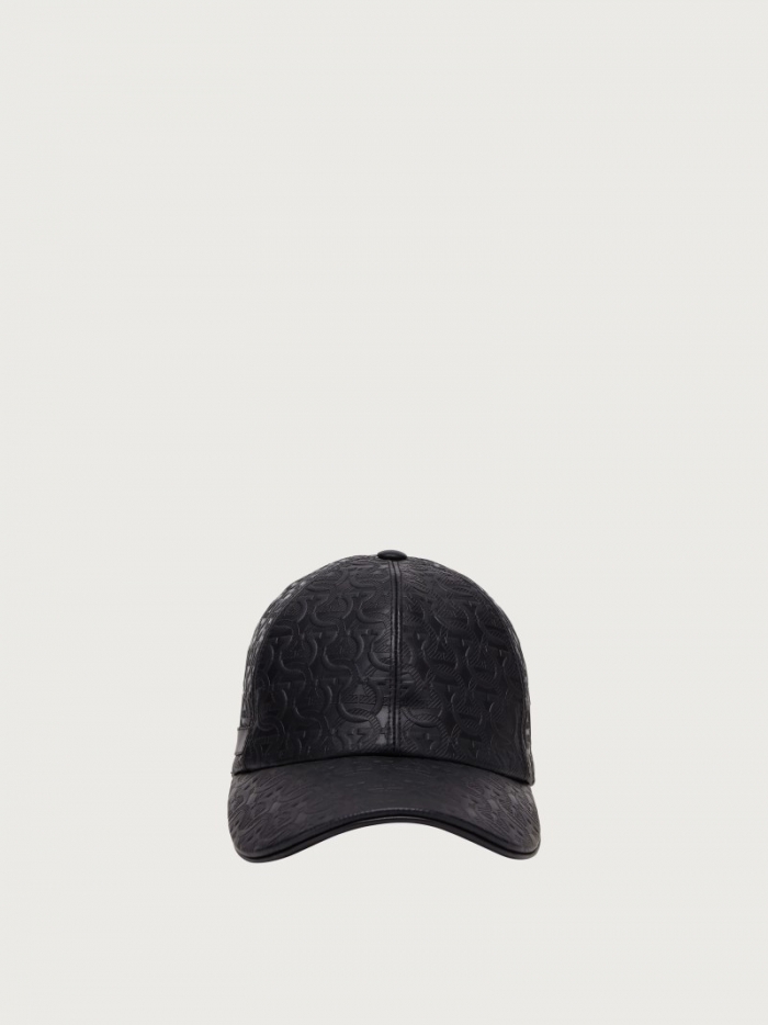 Ferragamo Men's Leather Gancini Baseball Cap - Black | Quick Ship!