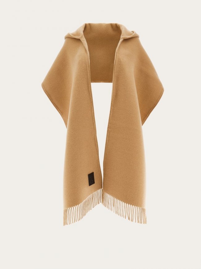 Ferragamo Women's Hybrid Hooded Stole - Camel | Quick Ship!