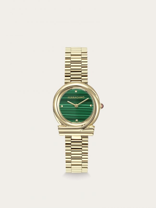 Ferragamo Women's Gancini Twisted Watch - Ip Yellow Gold/Green | Quick Ship!