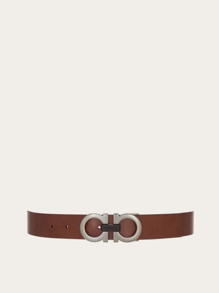Ferragamo Men's Reversible And Adjustable Gancini Belt - Brown/Black | Quick Ship!