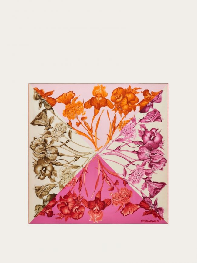 Ferragamo Women's Hydrangea Print Silk Scarf - Cotton Candy | Quick Ship!