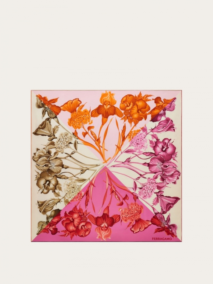 Ferragamo Women's Hydrangea Print Silk Scarf - Cotton Candy | Quick Ship!