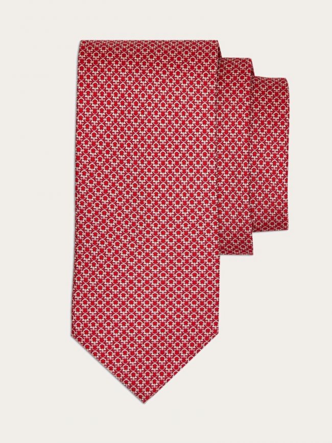 Ferragamo Men's Gancini Print Silk Tie - Red/Pink | Quick Ship!
