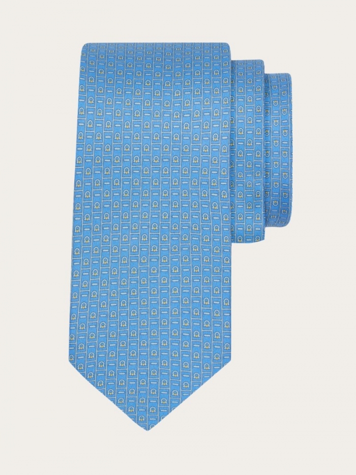 Ferragamo Men's Monogram Print Silk Tie - Light Blue | Quick Ship!