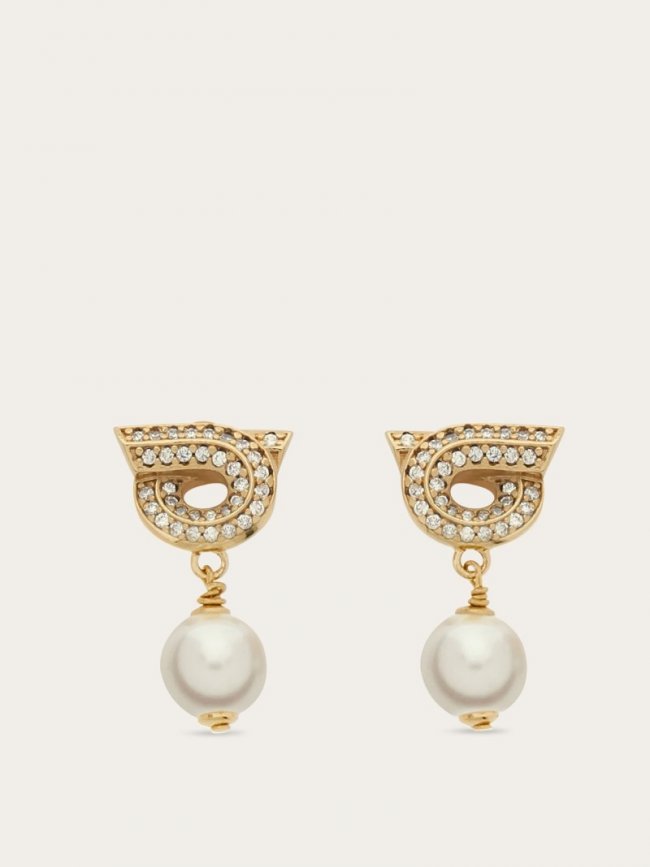 Ferragamo Women's Gancini Earrings With Pearls And Crystals - Gold | Quick Ship!