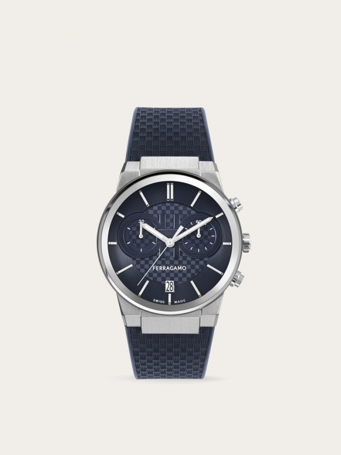 Ferragamo Men's Sapphire Chrono Watch - Steel/Blue | Quick Ship!
