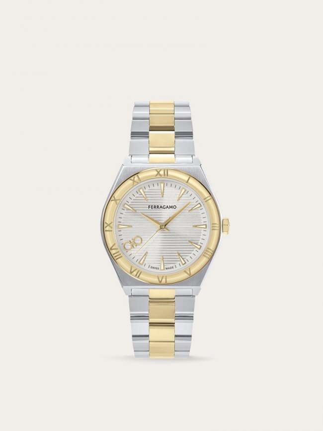Ferragamo Men's Vega Upper East Watch - Steel/Ip Yellow Gold/White | Quick Ship!