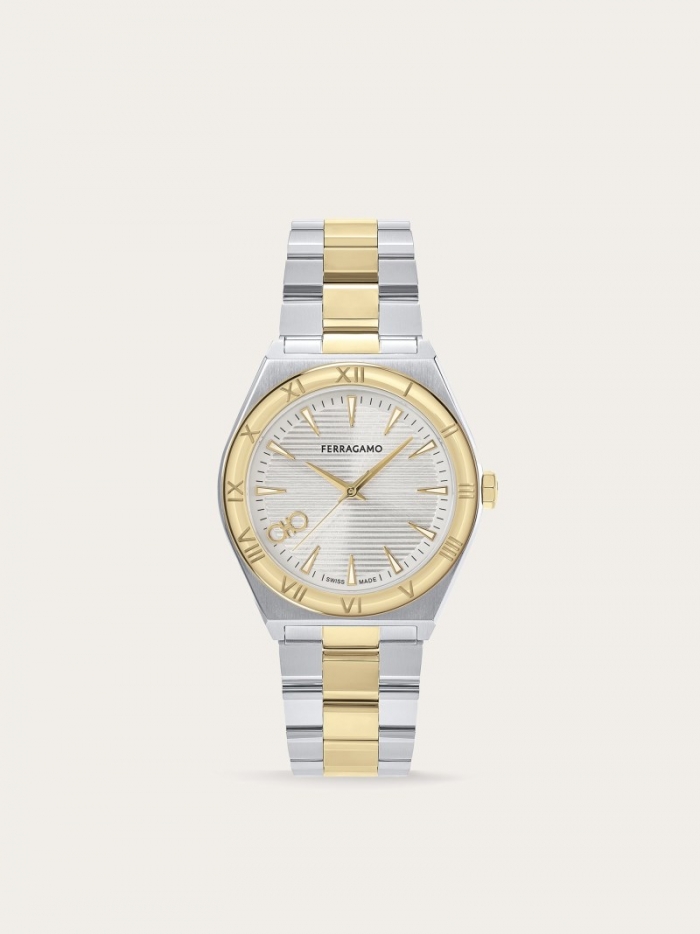 Ferragamo Men's Vega Upper East Watch - Steel/Ip Yellow Gold/White | Quick Ship!