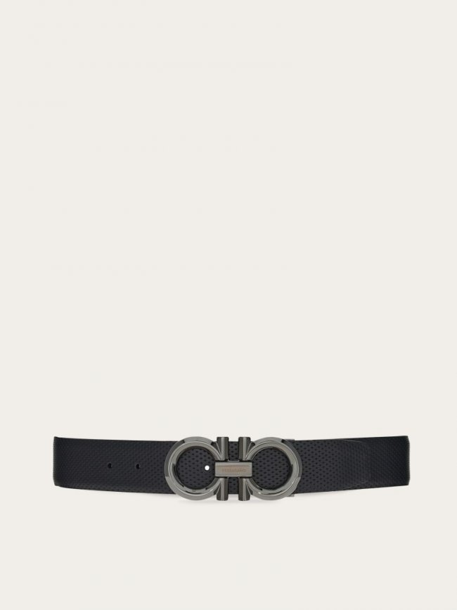 Ferragamo Men's Reversible And Adjustable Gancini Belt - Black/Navy Blue | Quick Ship!