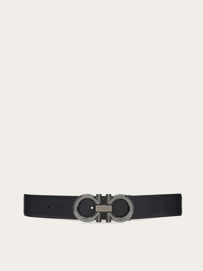 Ferragamo Men's Reversible And Adjustable Gancini Belt - Black/Navy Blue | Quick Ship!