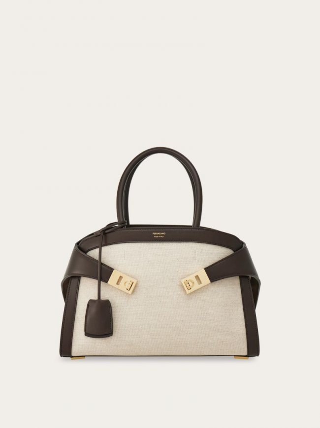Ferragamo Women's Hug Bicolor Handbag - Natural/Testa Di Moro | Quick Ship!