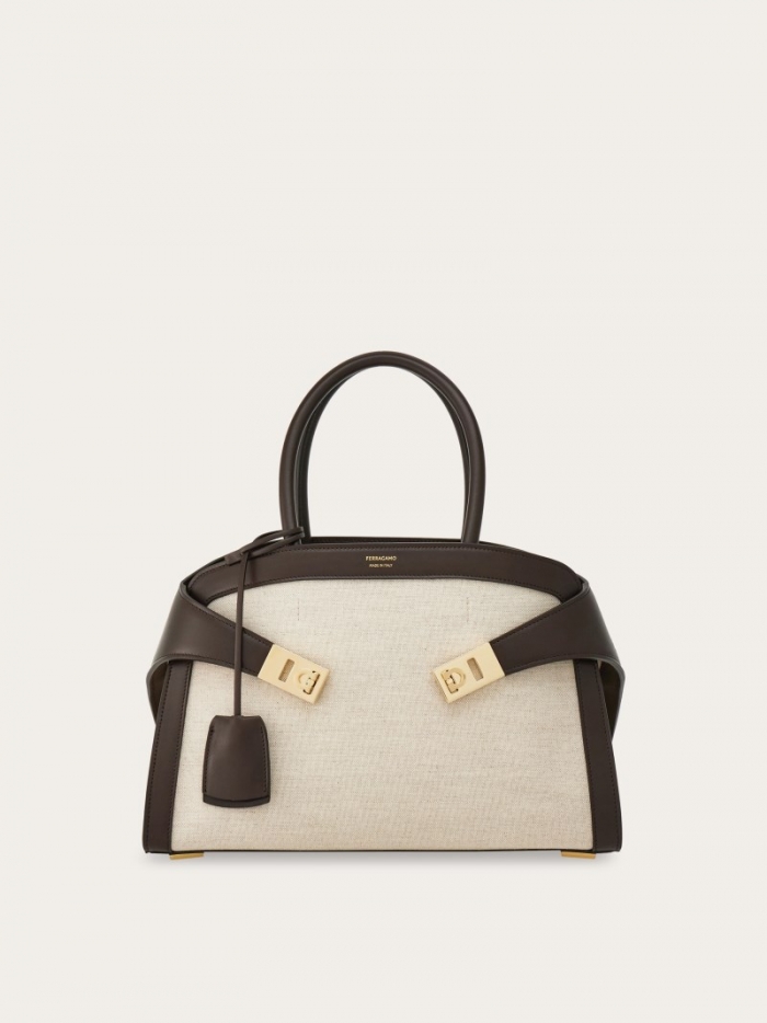 Ferragamo Women's Hug Bicolor Handbag - Natural/Testa Di Moro | Quick Ship!