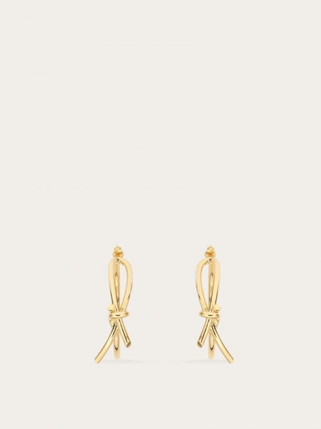 Ferragamo Women's Slim Earrings With Asymmetric Bow - Gold | Quick Ship!