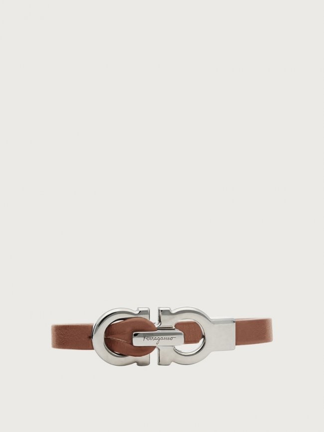 Ferragamo Men's Gancini Bracelet - Brown (Size 17) | Quick Ship!