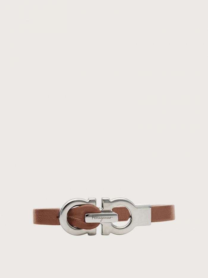 Ferragamo Men's Gancini Bracelet - Brown (Size 17) | Quick Ship!