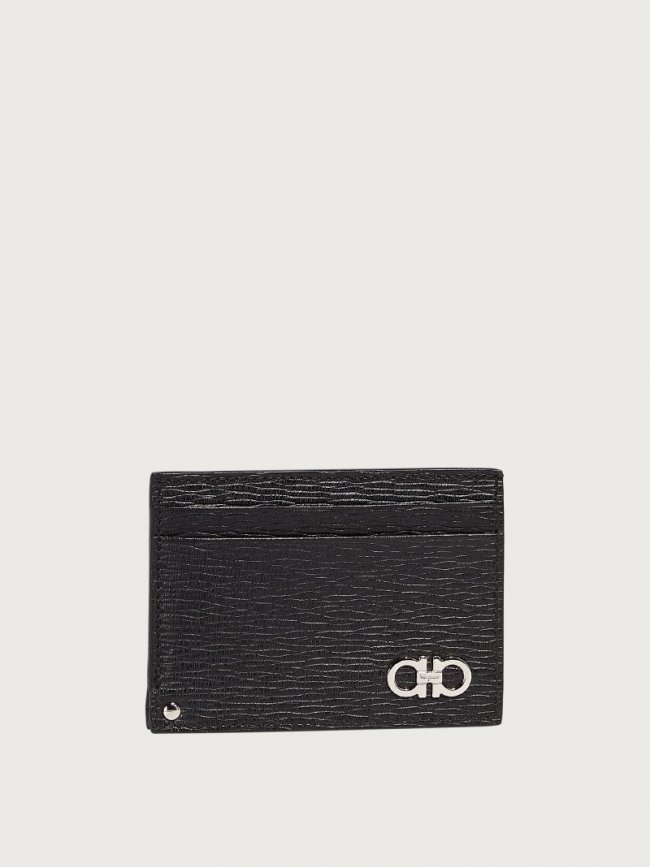 Ferragamo Men's Gancini Card Holder With Pull-Out Id Window - Black/Ferragamo Red | Quick Ship!