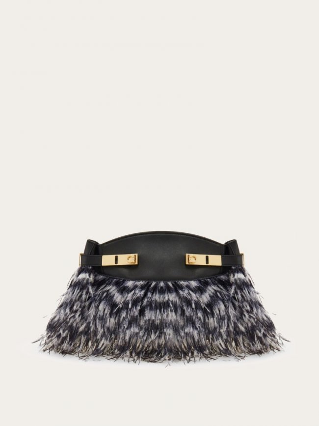 Ferragamo Women's Hug Soft Crossbody Bag With Feathers - White/Black | Quick Ship!