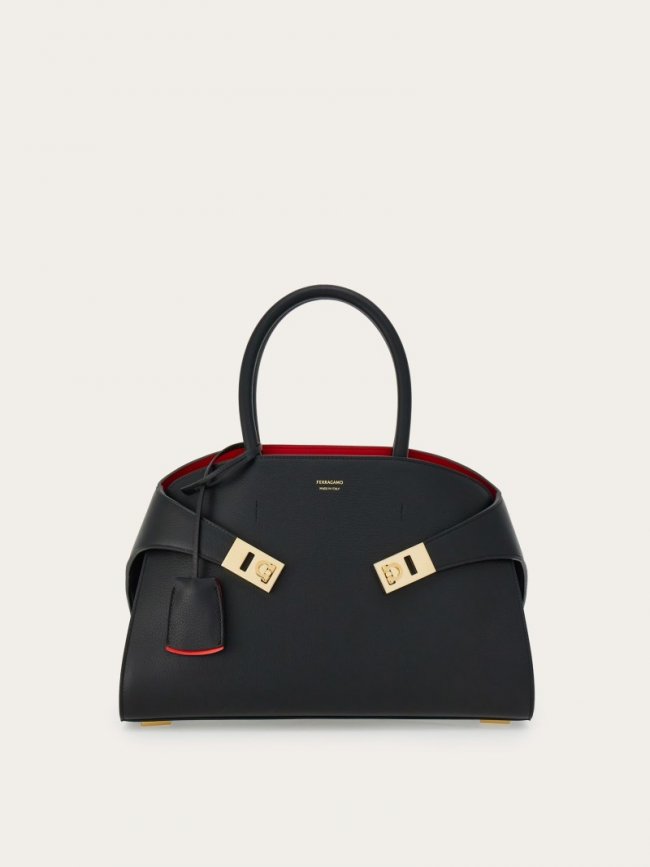 Ferragamo Women's Hug Bicolor Handbag - Black/Flame Red | Quick Ship!