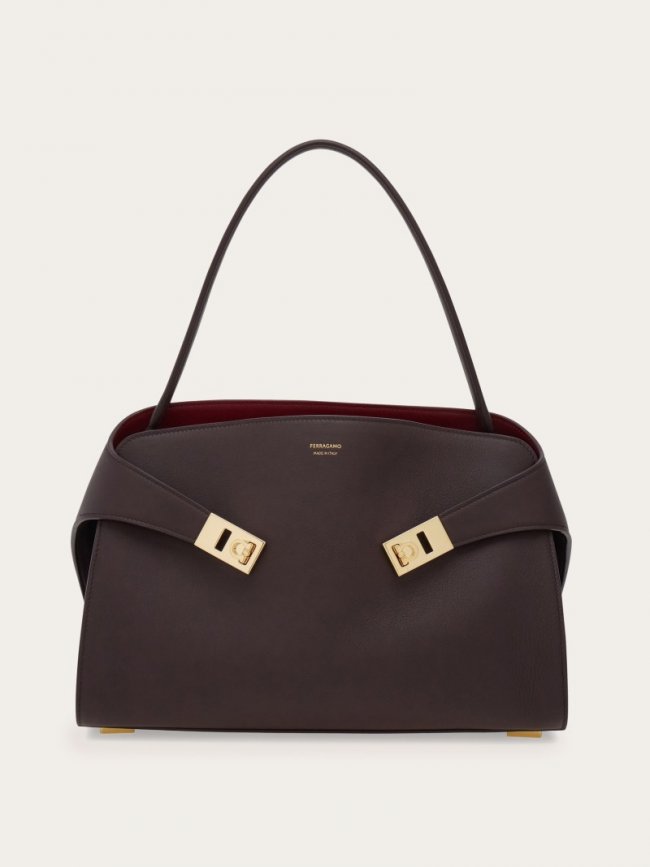 Ferragamo Women's Hug Soft Bicolor Shoulder Bag - Oxblood | Quick Ship!