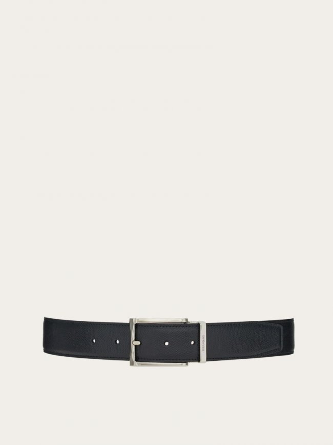 Ferragamo Men's Reversible And Adjustable Belt - Black/Ultramarine | Quick Ship!