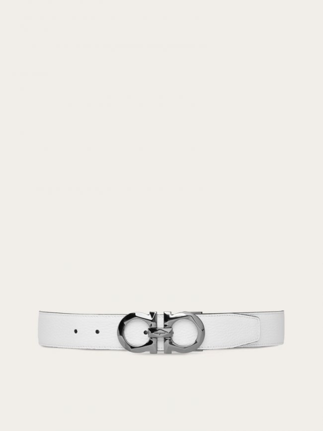 Ferragamo Men's Reversible And Adjustable Gancini Belt - Optic White/Black | Quick Ship!