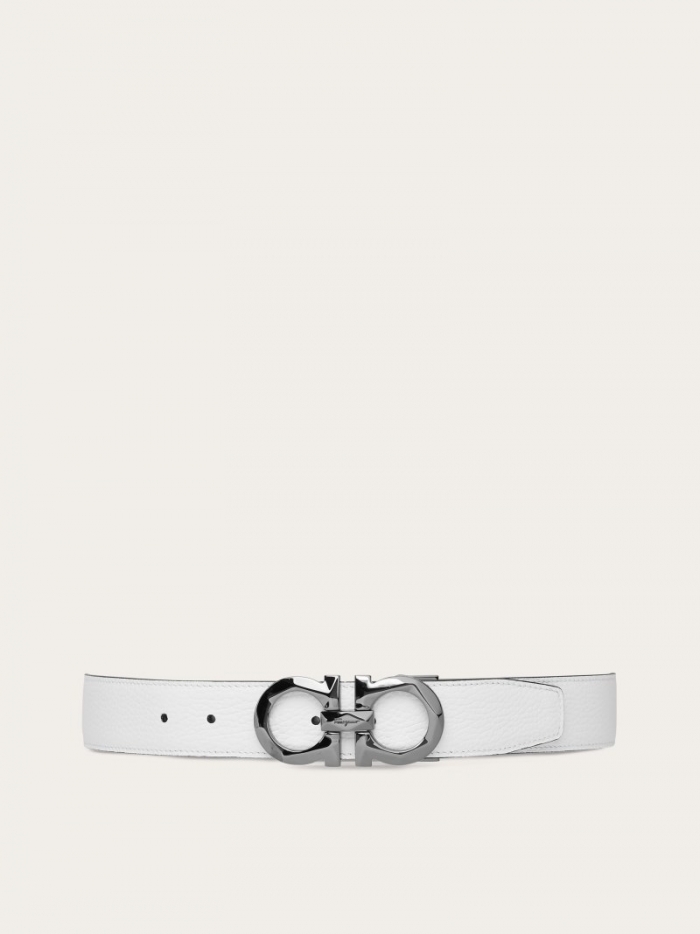 Ferragamo Men's Reversible And Adjustable Gancini Belt - Optic White/Black | Quick Ship!