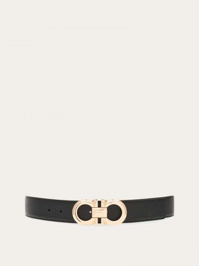 Ferragamo Men's Reversible And Adjustable Gancini Belt - Black/Midnight Blue | Quick Ship!