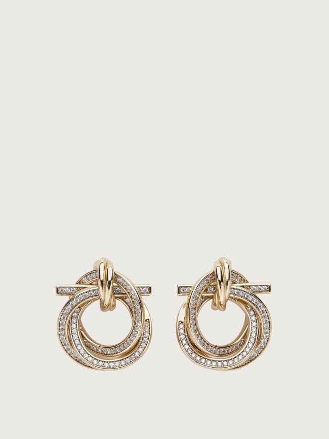 Ferragamo Women's Twisted Gancini Earrings With Crystals - Gold | Quick Ship!