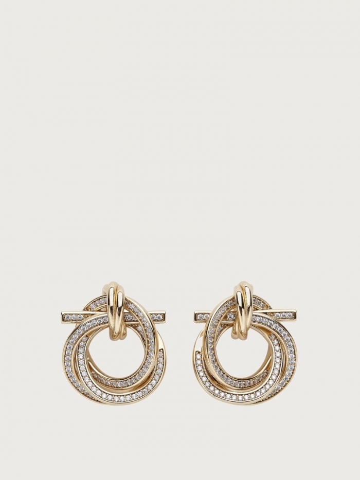 Ferragamo Women's Twisted Gancini Earrings With Crystals - Gold | Quick Ship!