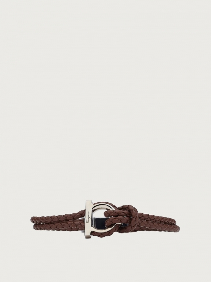 Ferragamo Men's Gancini Bracelet - Dark Brown (Size 19) | Quick Ship!