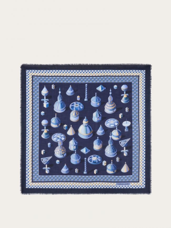 Ferragamo Women's Cashmere Shawl - Blue/Oxford Blue | Quick Ship!