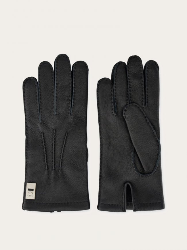 Ferragamo Men's Lined Gloves - Black | Quick Ship!