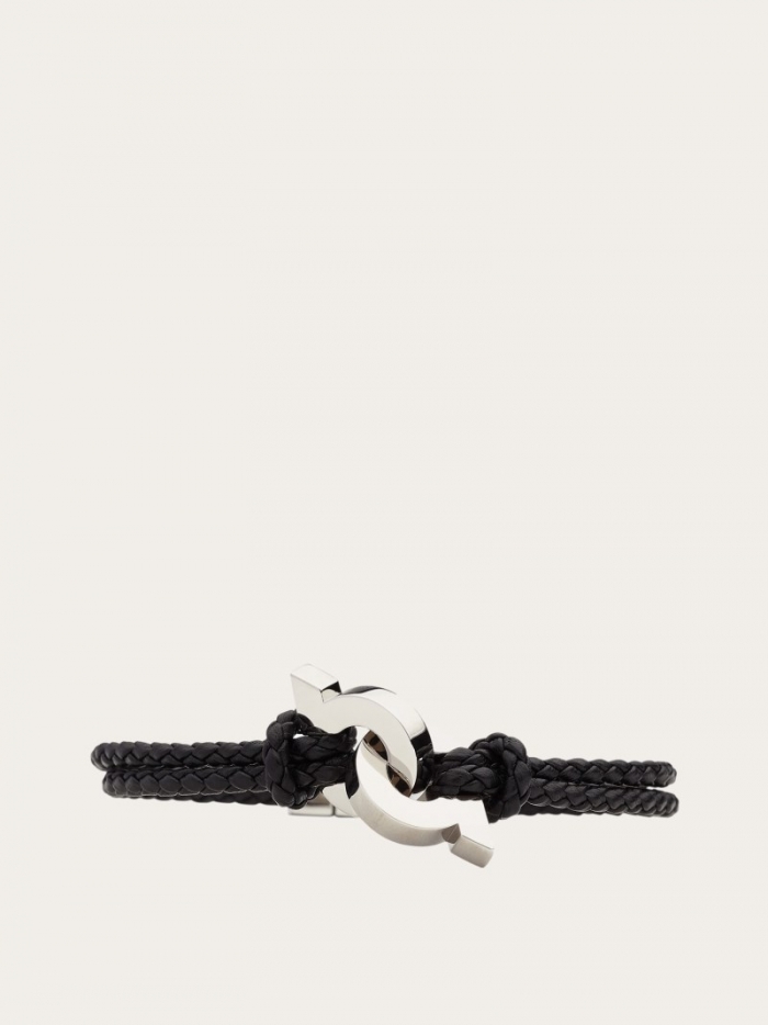 Ferragamo Men's Bracelet With Intertwined Gancini - Black (Size 19) | Quick Ship!