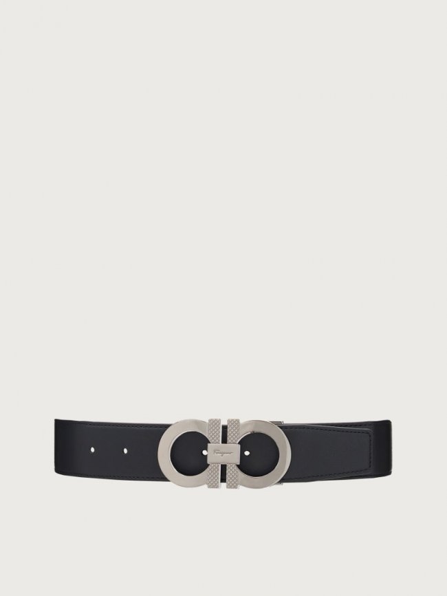 Ferragamo Men's Reversible And Adjustable Gancini Belt - Black/Vicuna | Quick Ship!