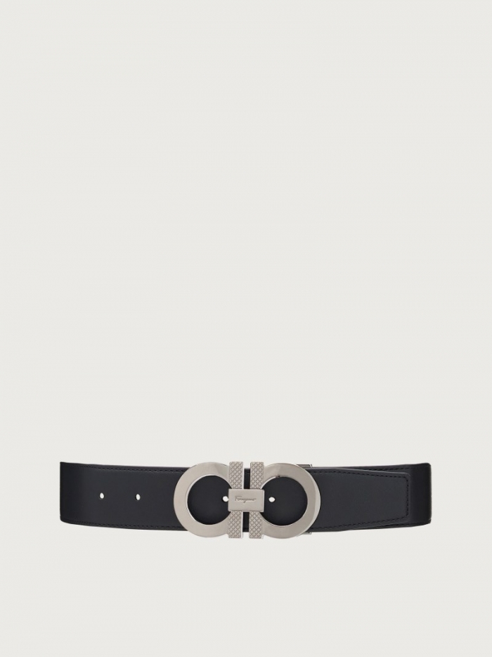 Ferragamo Men's Reversible And Adjustable Gancini Belt - Black/Vicuna | Quick Ship!