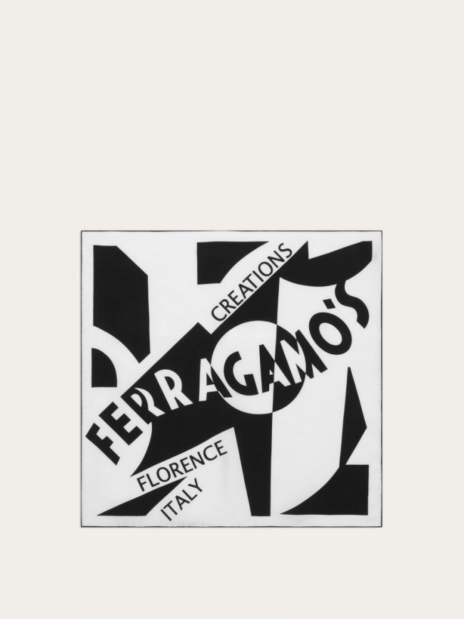Ferragamo Women's Logo Print Silk Foulard - White/Black | Quick Ship!