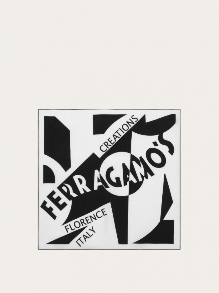 Ferragamo Women's Logo Print Silk Foulard - White/Black | Quick Ship!