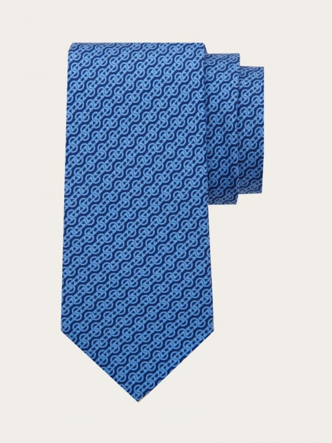 Ferragamo Men's Woven Print Silk Tie - Navy Blue | Quick Ship!