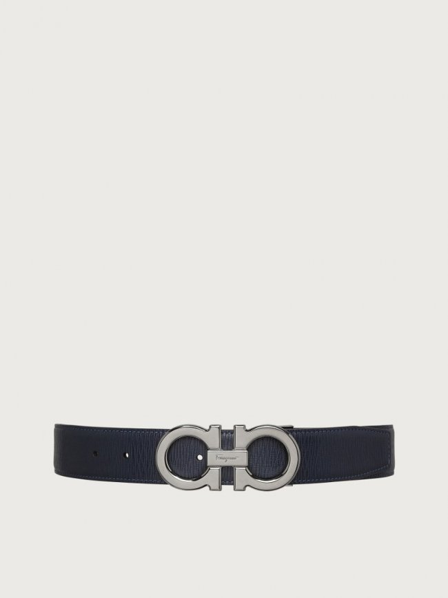 Ferragamo Men's Reversible And Adjustable Gancini Belt - Deep Ocean/Black | Quick Ship!