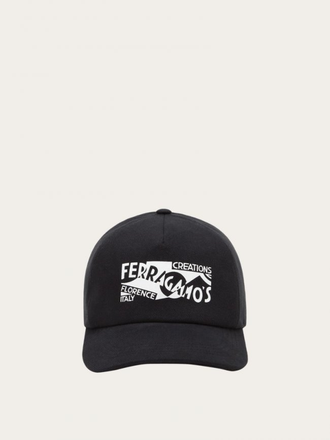 Ferragamo Men's Baseball Cap With Logo - Black/White | Quick Ship!