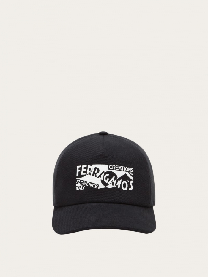 Ferragamo Men's Baseball Cap With Logo - Black/White | Quick Ship!