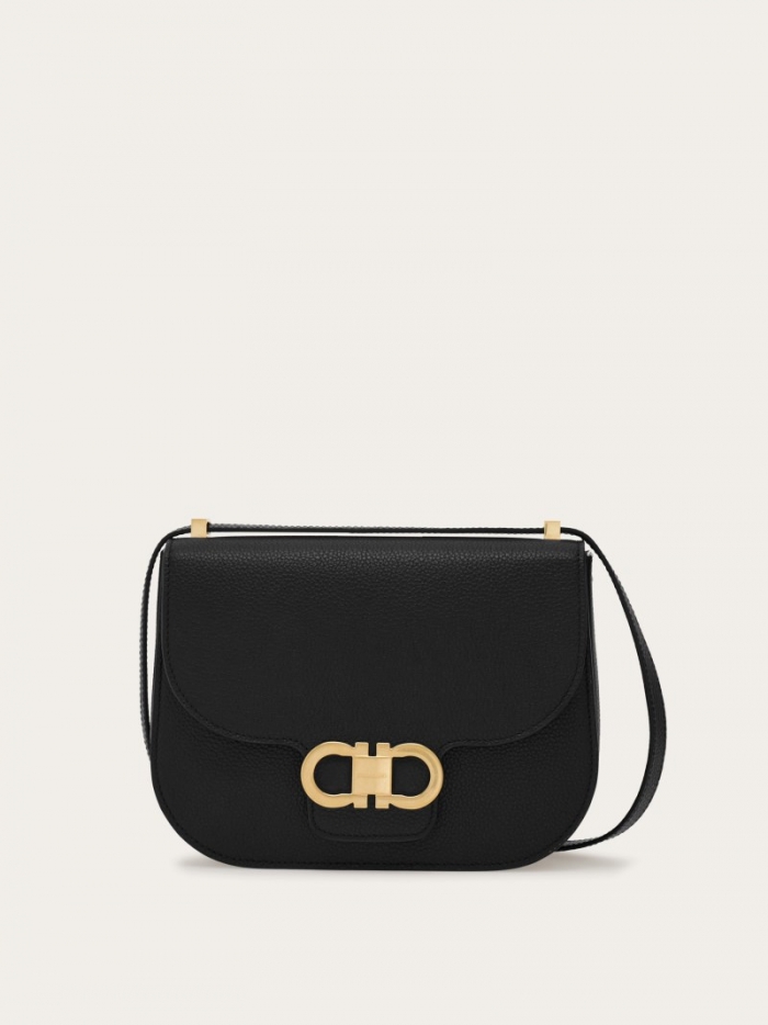 Ferragamo Women's Double Gancini Crossbody Bag - Black | Quick Ship!