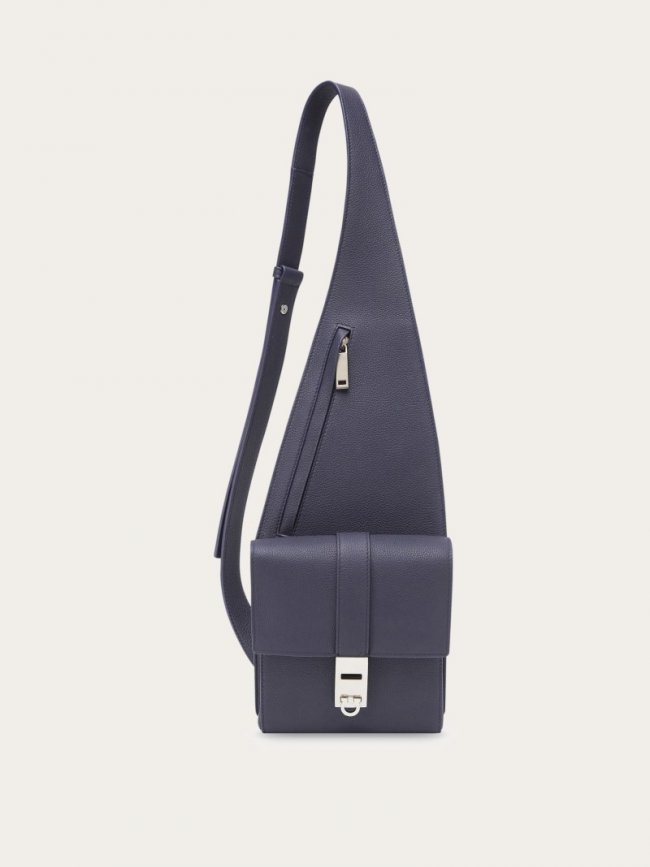 Ferragamo Men's Asymmetric Shoulder Bag - Midnight Blue | Quick Ship!